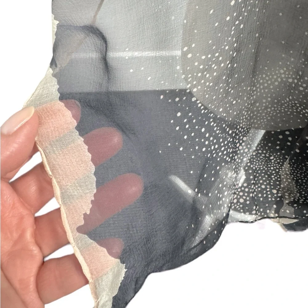 Oversized sheer black scarf/shawl with very pale pink dots and detailing. GUC